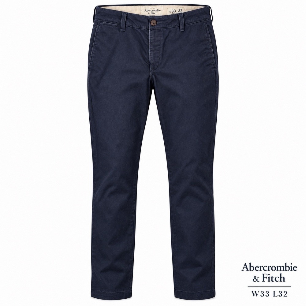 Abercrombie & Fitch Chino Pants Mens 33x32 Navy Slim Straight Leg Button Fly